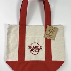 NEW Trader Joe’s Mini Canvas Tote Bag Reusable Limited Edition Red