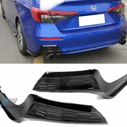 Fit 22-23 Honda Civic MD Gloss Black PP Rear Bumper Lip Spoiler Splitter 2PCS