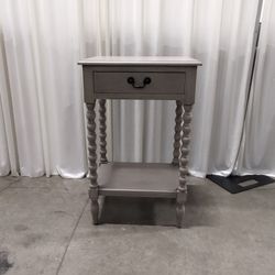 Gray Turned Leg End Table with Drawer