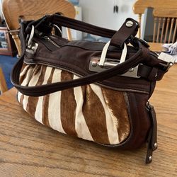 Brown Cowhide Furskin Stripe B. Makowsky Genuine Weighted Quality Leather Purse