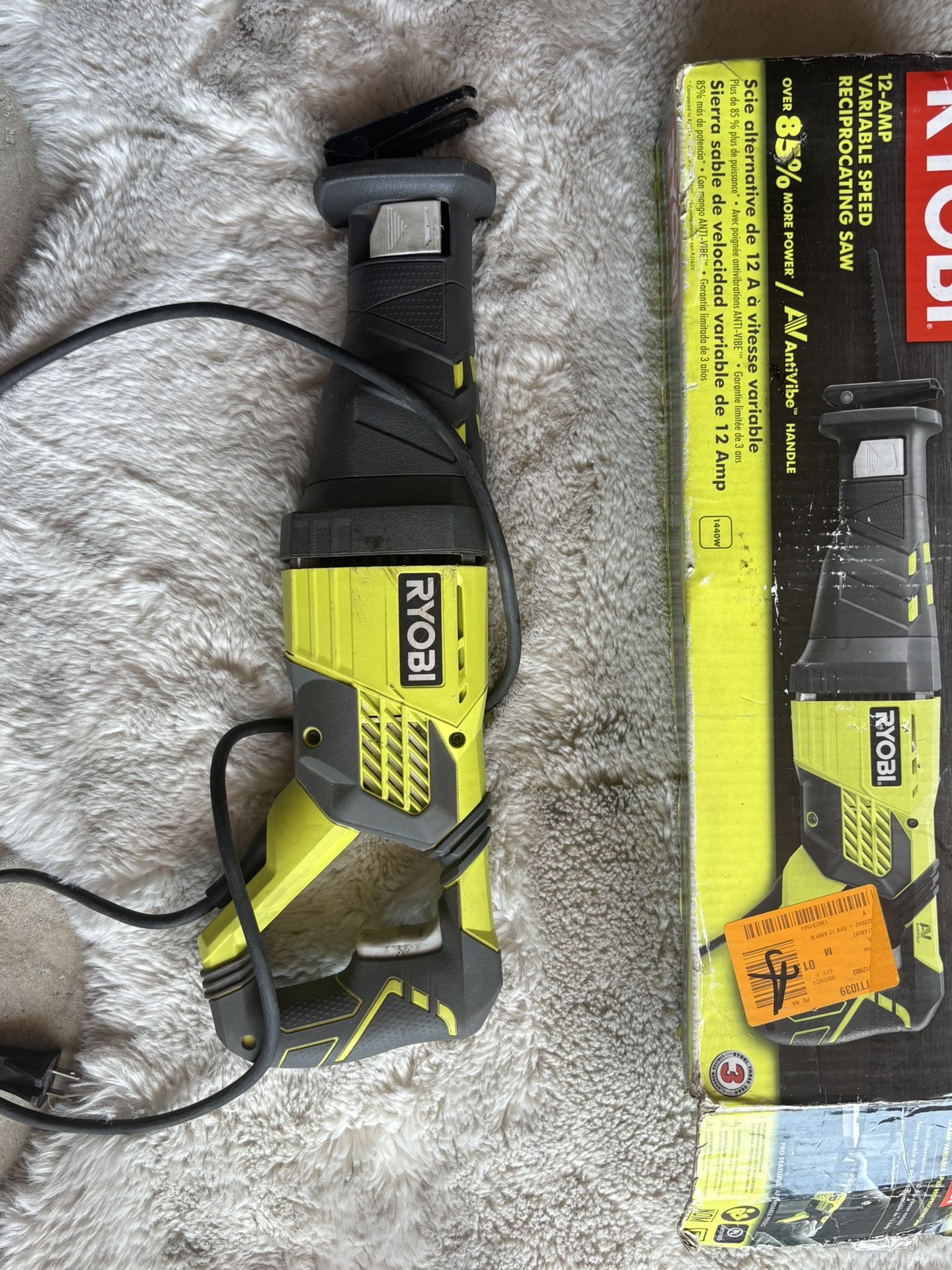RYOBI 12 Amp Corded Reciprocating Saw, model RJ186V