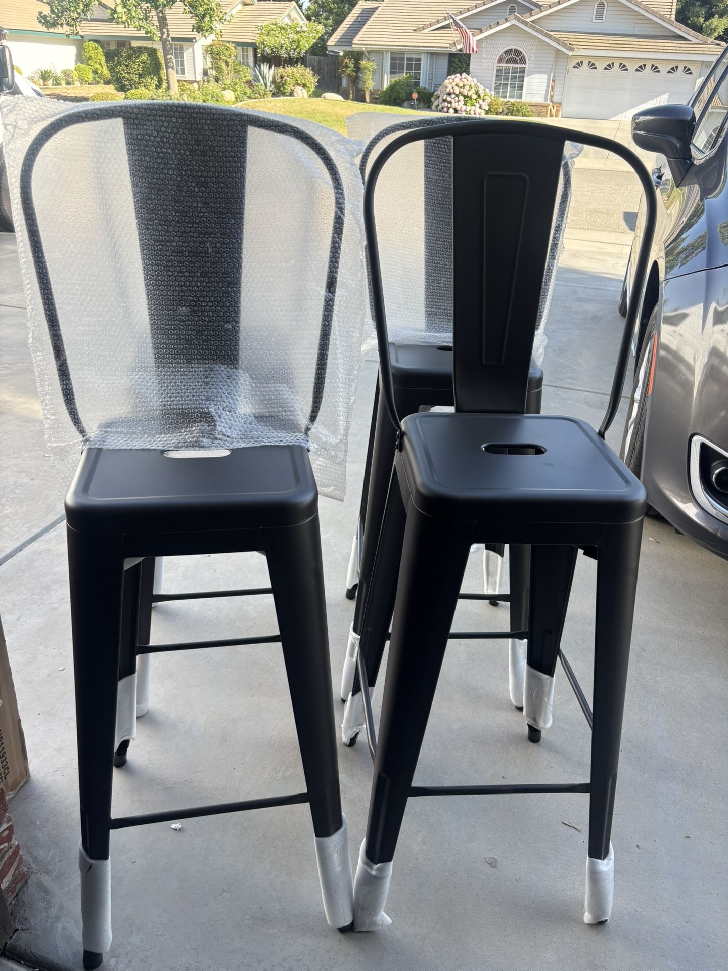 Giantex Metal Bar Stools Set of 4, 30" High Back Bar Height Chairs w/Footrest & Removable Backrest
