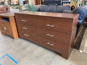 Red Brown 6 Drawer Dresser with Silver Hardware