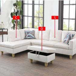 White Flannel 3-Piece Living Room Sofa Set