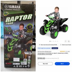 (BRAND NEW & SEALED) Yamaha Raptor 12V ATV Ride-on, Ages 3+, Speeds Up to 5 MPH, Includes Battery and Charger