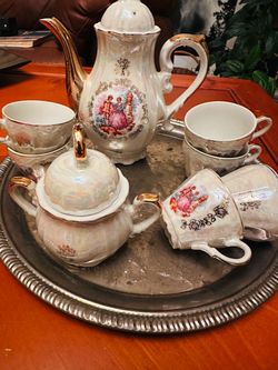 Vintage Porcelain Tea Set with Courting Scene