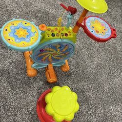 Toddler Drum Set With Bench And Working Microphone