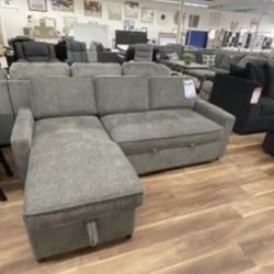 New Ashley Brand Gray Sofa Sectional With Pop Up Bed Sleeper And Storage Couch 