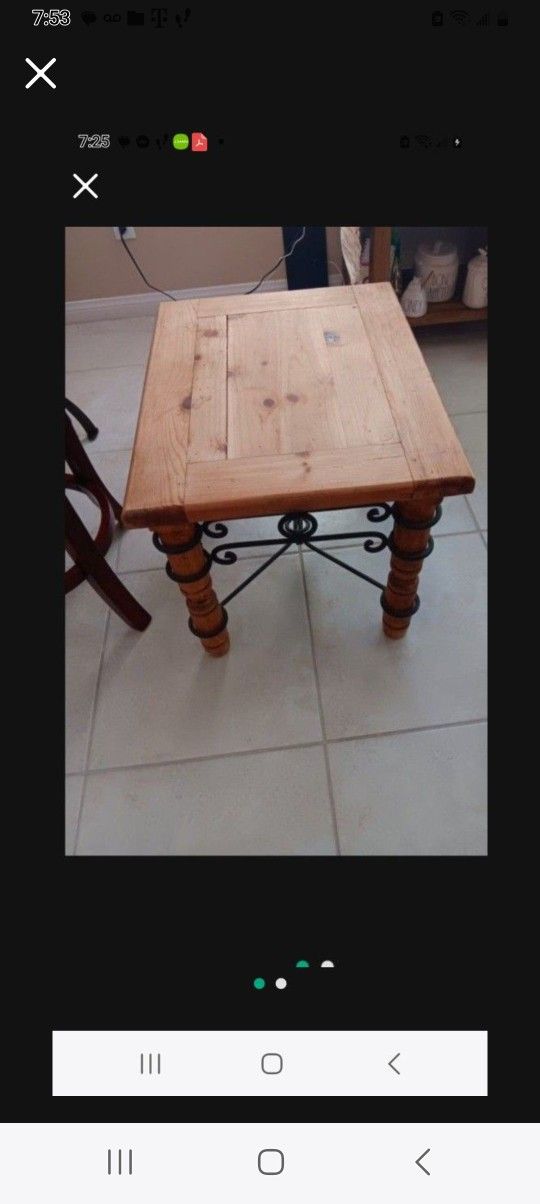 Wood And Wrought Iron End Table.