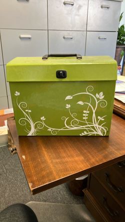 Green File Box with Floral Design