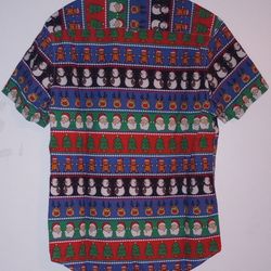 Men's Button Up Shirt Santa Snowman Reindeer Christmas Tree Sz Sm 