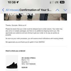 Jordan 4 Black Cat Size 7.5 