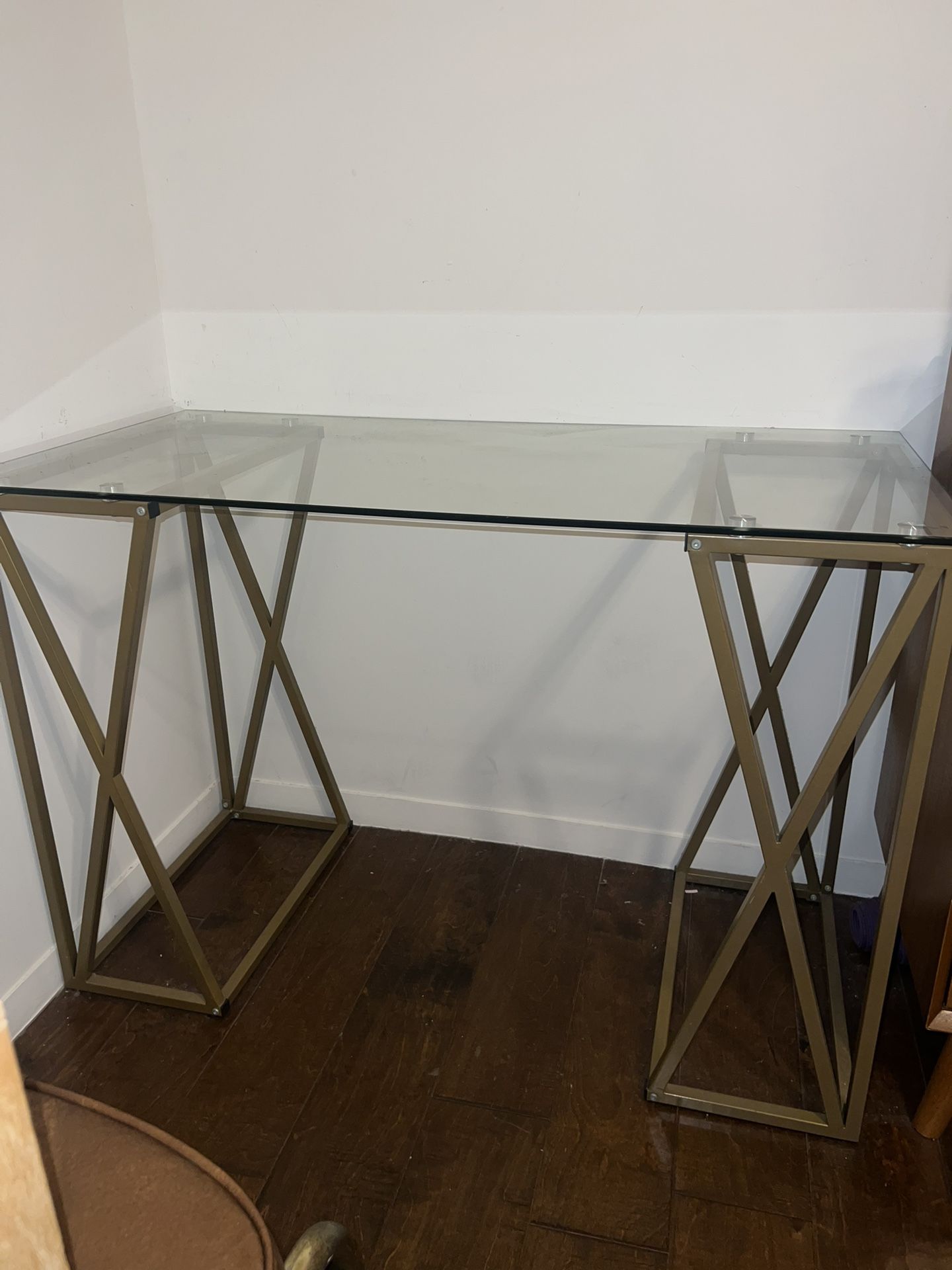Mid Century Modern Glass Desk With Gold Legs