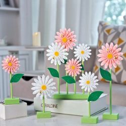 SUNBEAUTY 8 PCS Daisy Felt Centerpieces for Tables Flower Birthday Party Decorations Daisy Birthday Party Decorations Pink White Daisy Decorations for
