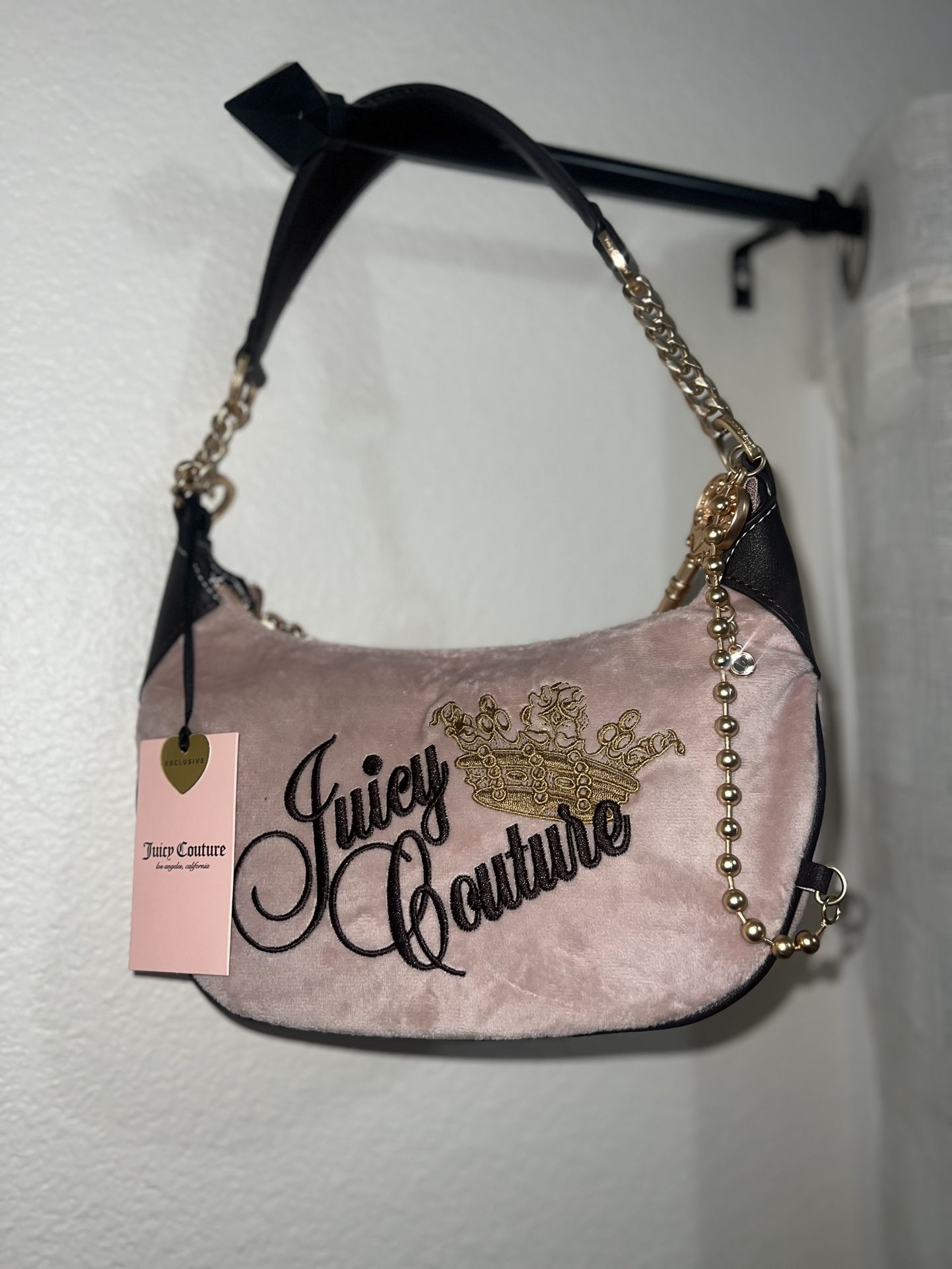 Juicy Couture The Key To Juicy Shoulder Crossbody bag purse Velour Blush Charm  
