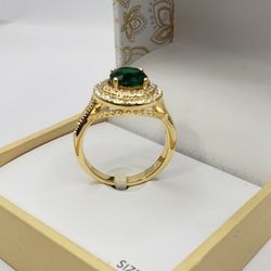 Charter Club Goldtone Emerald Pavé Halo Ring Size 9. 