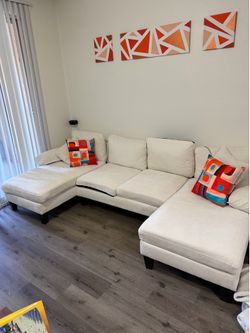 White U-Shaped Sectional Sofa with Double Chaise
