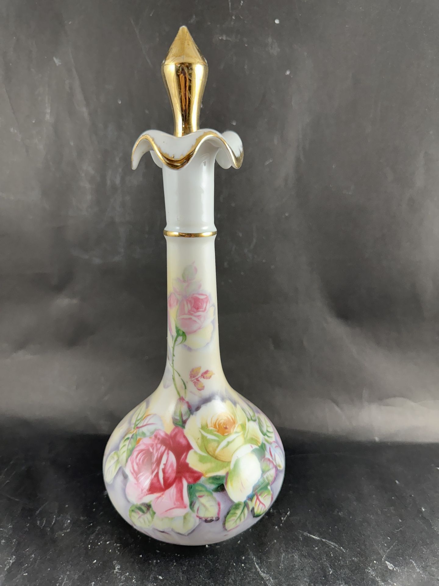 Arnart Creation Porcelain Perfume Vanity Bottle With Stopper, Long Neck—Japan