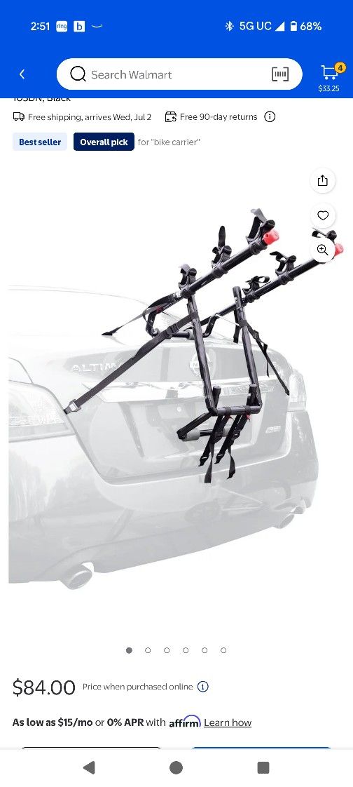 Allen Sports Deluxe 3-Bicycle Trunk Mounted Bike Rack Carrier, Model 103DN, Black