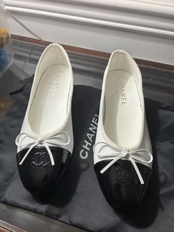 Chanel Classic Ballet Flats White Black Cap Toe