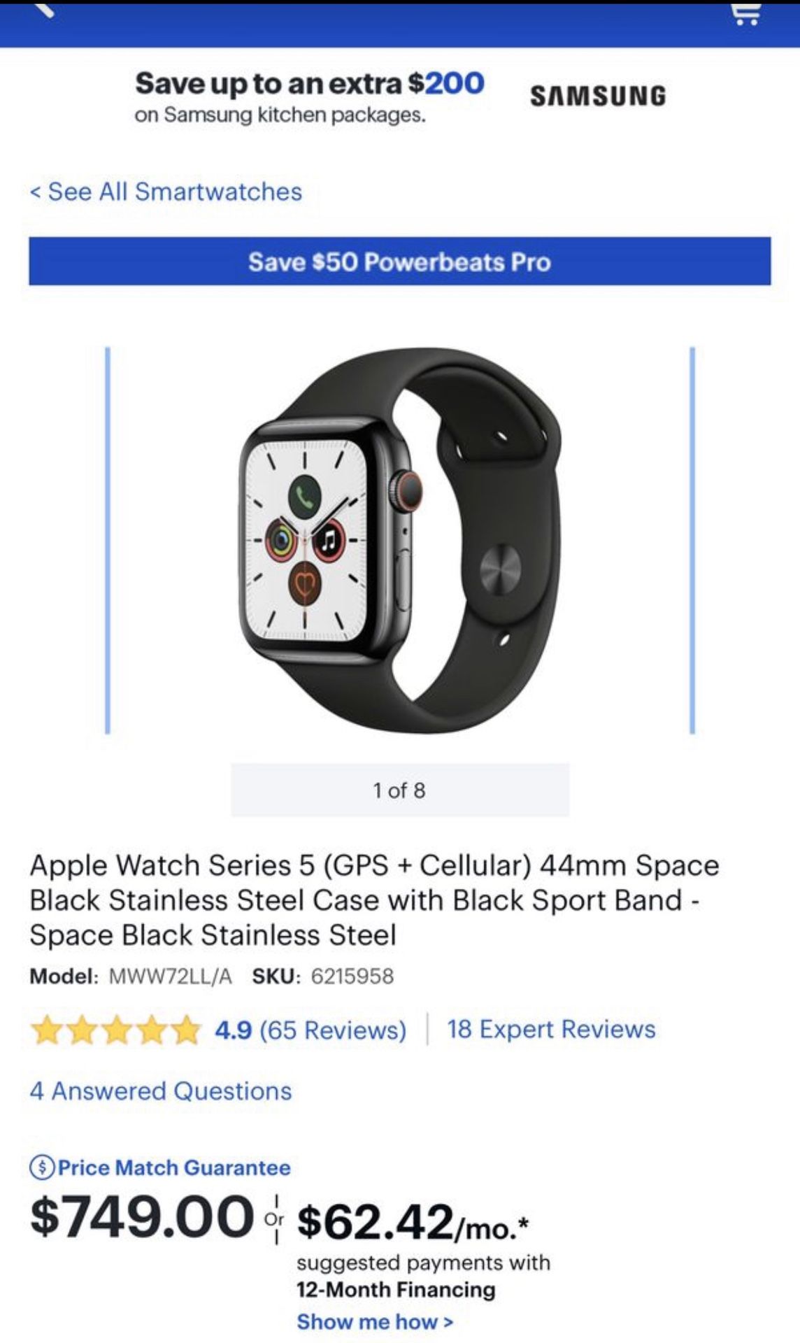 Apple Watch Series 44mm GPS+Cellular unlock space black