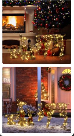 LuxenHome 3 -Pack 21.7-in Freestanding Reindeer Yard decoration with White LED Lights