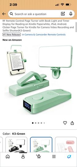 Remote Control Page Turner with Book Light and Timer Display for Reading on Kindle Paperwhite, iPad, Android. Clicker Page Turner for Kindle for Camer
