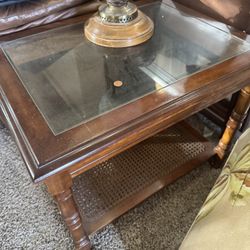 Vintage Wood & Glass End Table – $35