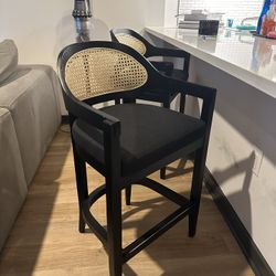 2x World Market Black And Cane Counter Stools