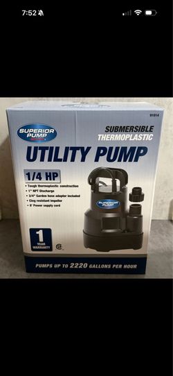 Superior Pump (91014) 1/4 HP Submersible Thermoplastic Oil-Free Utility Pump