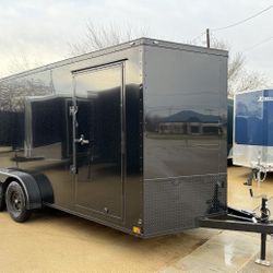 2026 New 7x16 TA Semi-Screwless Enclosed Trailer | Blackout | Spoiler Package | .08 Polycor | Dexter Axles | 999 (Black)