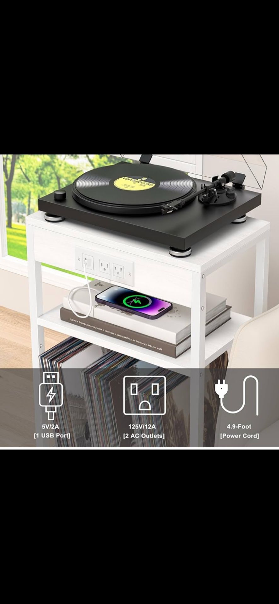 NEW White 3-Tier Side Table w/ Storage – Still in Box