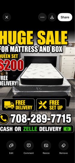Huge sale for Mattress And Box Twin size #mattress and box 150.$ full 190$ Queen 200$ king 290$. free delivery free set up 708….289…7715… cash or Zell