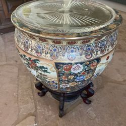 Large Vintage Chinese Jardiniere  (plus stand) Koy Fish Bowl Planter