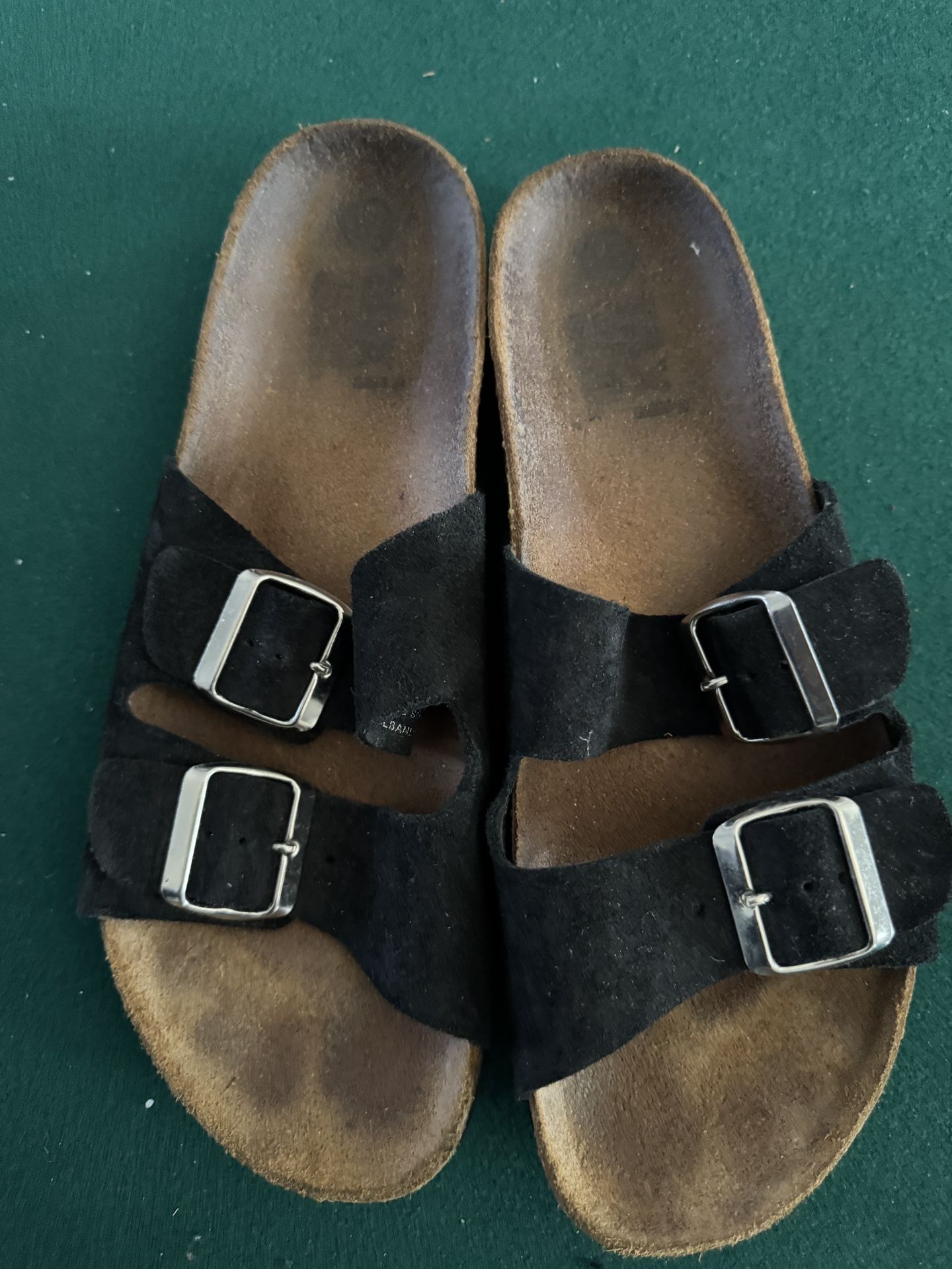 Black Suede Double Buckle Slide Sandals Womens Size 10 Birkenstock Style Comfort