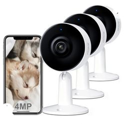 ARENTI 4MP WiFi Security Camera Indoor, 3PCS Pet Dog Camera with Phone App, Plug-in Baby Home Puppy Cam, 2.4GHz, Motion Sound Detection, Night Vision,
