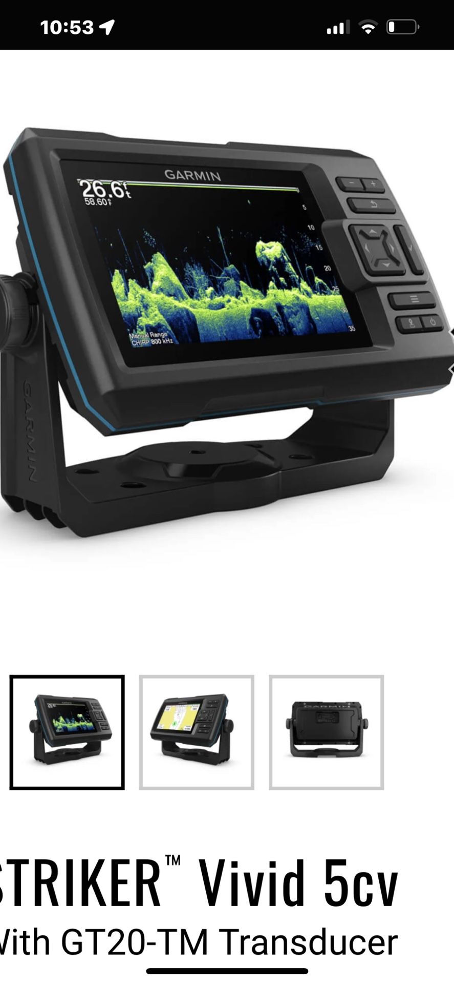 2)Garmin Fish Finder STRIKER Vivid 5cv With GT20TM Transducers Walmart