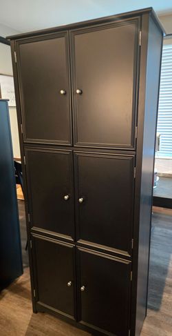 Tall Black Storage Cabinet / Armoire – Lots of Shelving