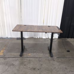 Dark Wood Look Adjustable Height Desk with Black Metal Base