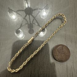 Solid 14k Yellow Gold Rope Link Bracelet 3mm Wide 7” Length