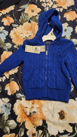 Polo Ralph Lauren Girls Blue Cotton Full-Zip Hoodie Mini-Cable Size 2 (29-31lbs)