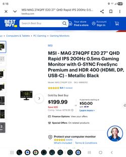 MSI - MAG 274QPF E20 27" QHD Rapid IPS 200Hz 0.5ms Gaming Monitor with G-SYNC FreeSync Premium and HDR 400 (HDMI, DP, USB-C) - Metallic Black