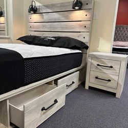 Cambeck Farmhouse Style Storage Bedroom Set (King/Queen Bed, Dresser, Mirror, Chest, Nightstand) /P