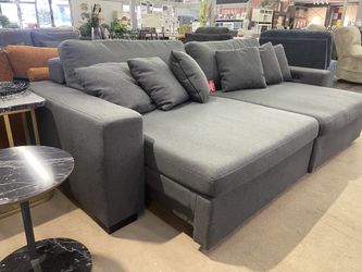 Cecil Dark Gray Linen 2-Piece Power Double Slider Chaise Sectional