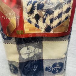 NOS VTG 100% Cotton Christmas Holiday Snowman Checkered Tablecloth 60x118”