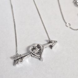10kt White Gold Diamond Arrow Necklace 18"