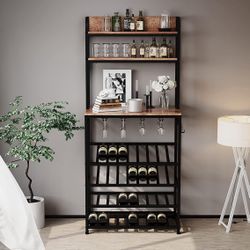 Rustic Freestanding Wine Rack – Holds 32 Bottles & 20 Glasses 🍷