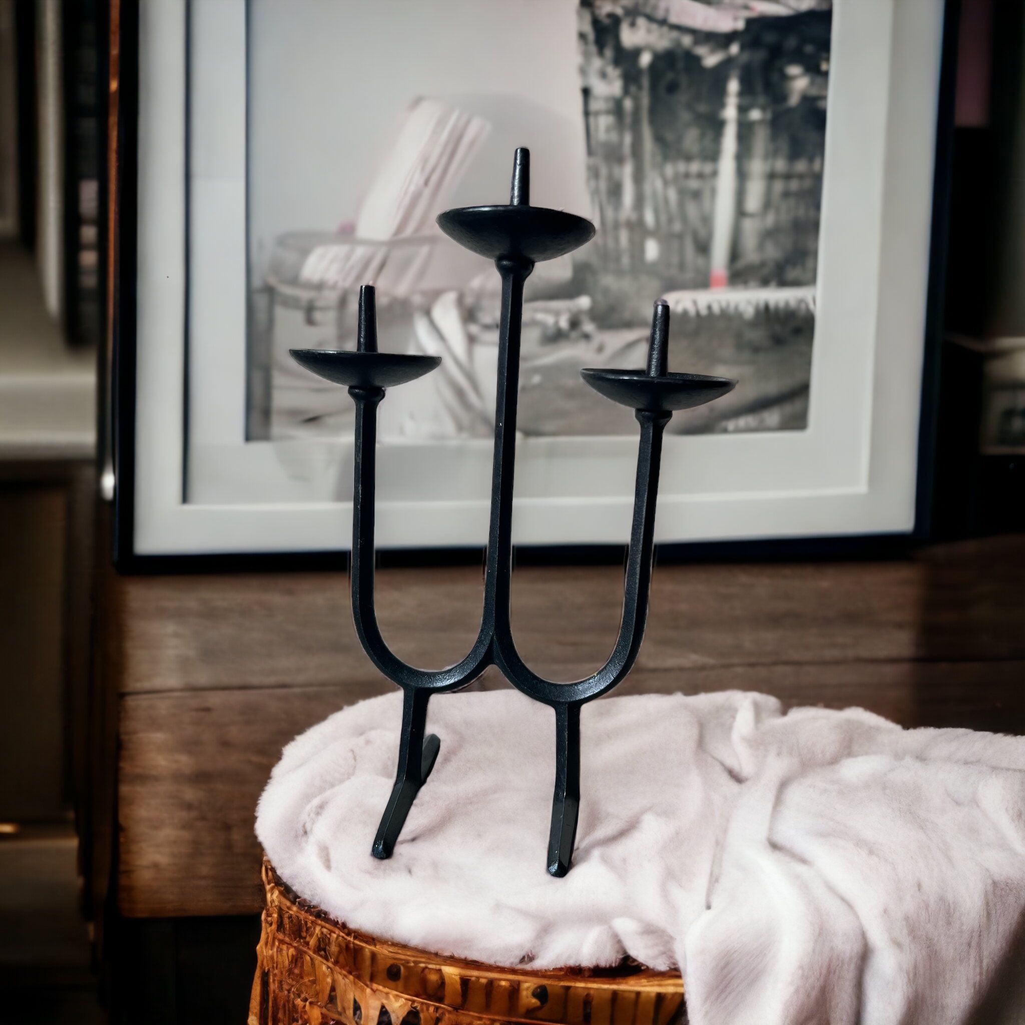 Vintage Iron brutalist 3 Print Candleholder