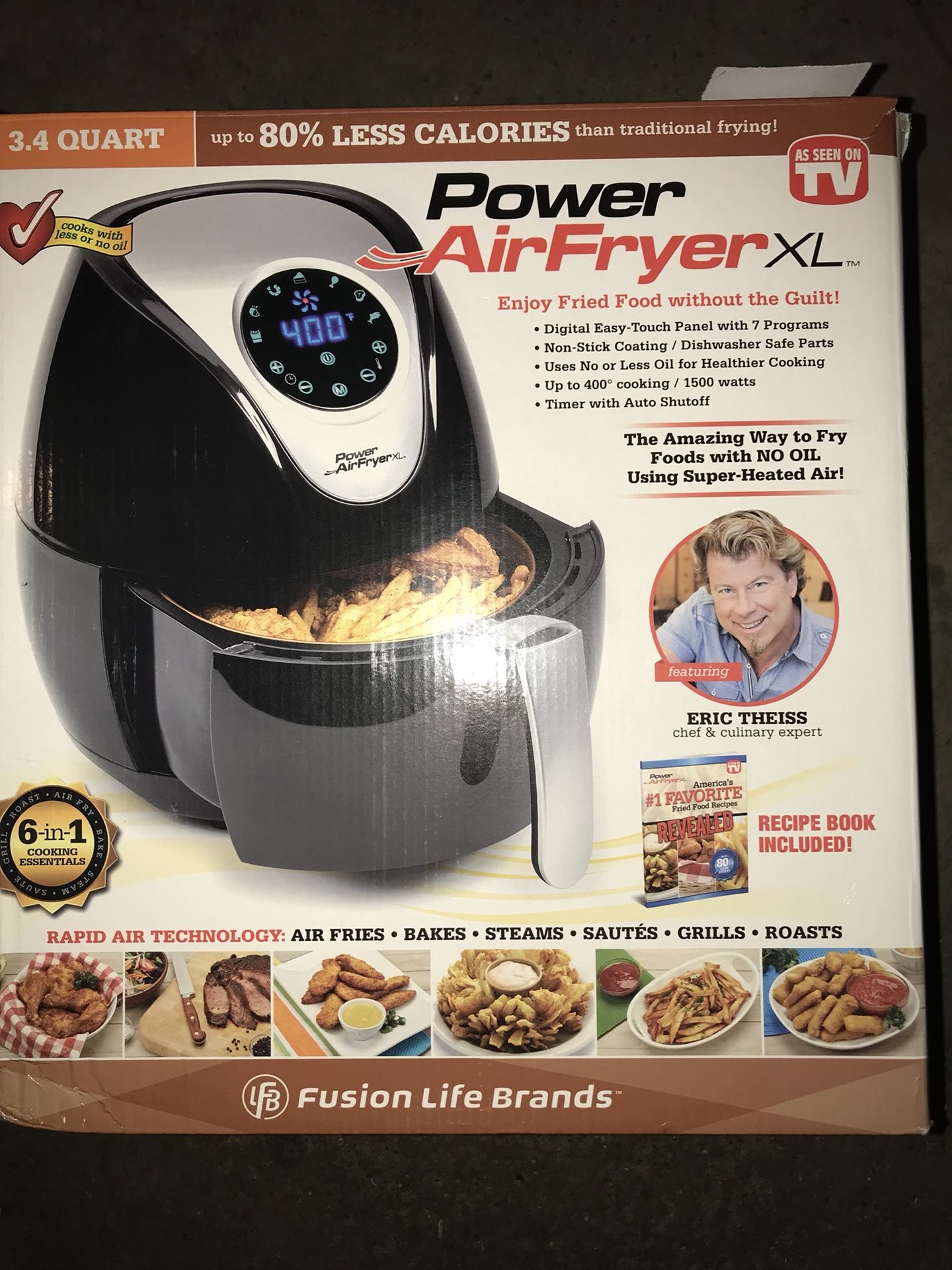 Power Air Fryer XL 3.4 QT Black Electric Programmable AirFryer For Healthy Fried
