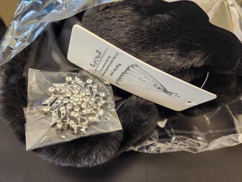 Faux Fur Wrap With Brooch
